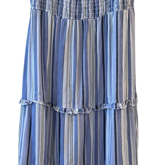 Lark & Grey Excellent Condition Medium Striped Blue Ruffle Tiered Midi Dress - Picture 3 of 7